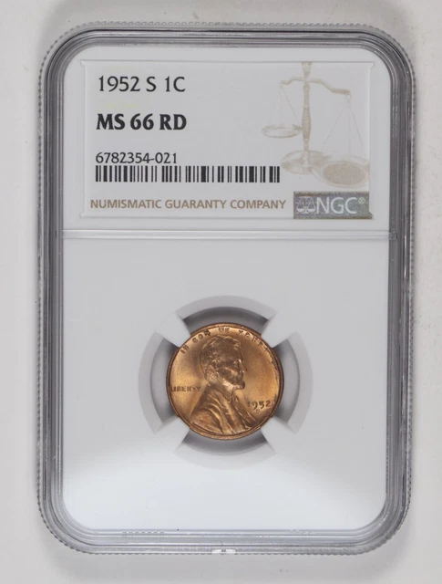 1952 S NGC MS66RD Lincoln Wheat Cent 1c