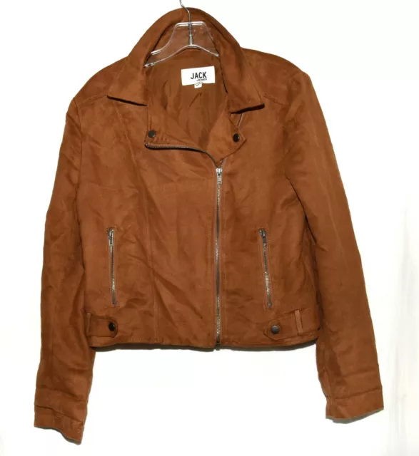 Jack BB Dakota Moto Style Caramel Brown Faux Suede Womens Jacket Size Medium