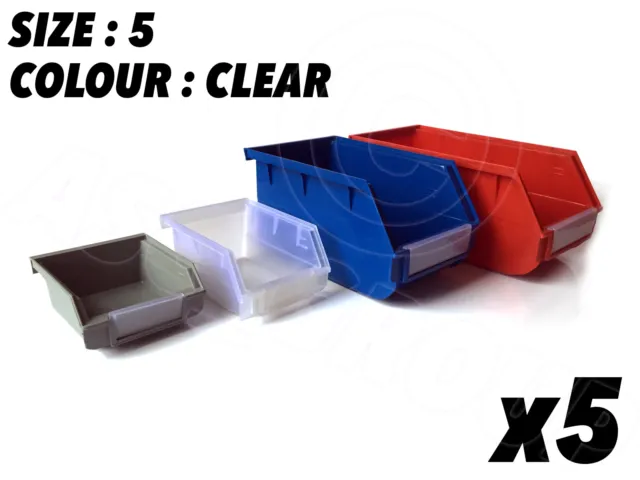 5 X Size5 Transparent Rangement Petit Pièces Bacs Boîtes Atelier 275 x 147x125mm