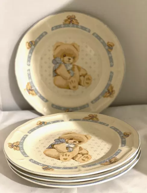 Vintage Tienshan Stoneware Theodore Country Bear Plates Set of 8