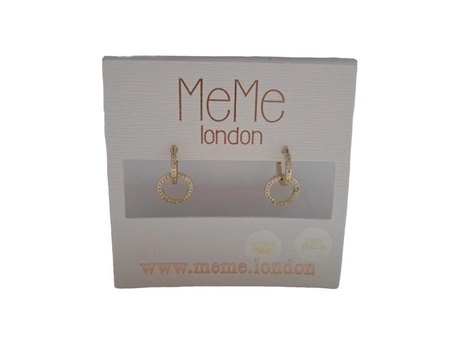 Meme London 18k Gold Plated Cubic Zircona Hoop Earrings New RRP £120