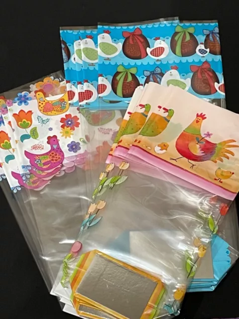 Easter Cello Treat Party Gift Bags Chicken Designs Block Bottom Bags 15 in pack