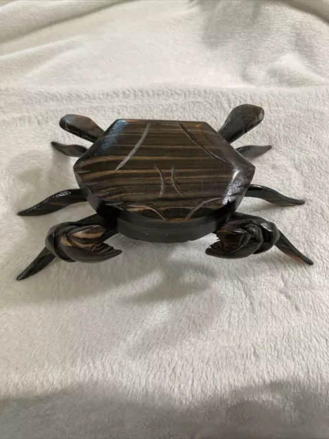 Vtg Wooden Crab Trinket Box Hand Carved Made In Philippines.