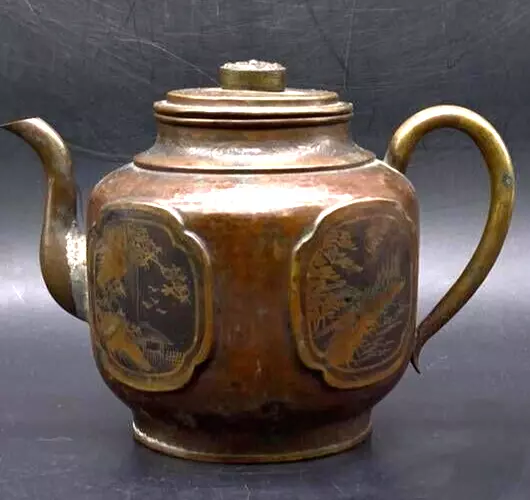 Antique Japanese copper Kettle with good carving pattern 6.1×8.5×5.5inch 12.1oz