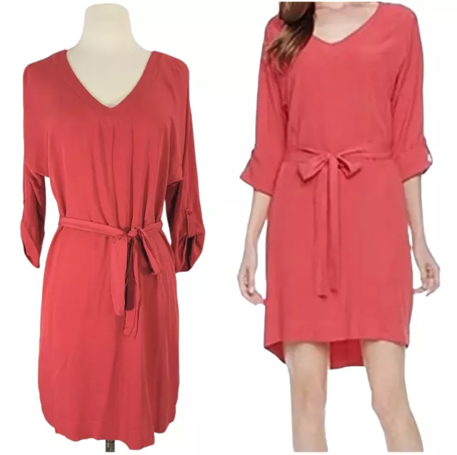 Splendid Anthropologie Tie-Front V-Neck Rayon Rolled Tab Sleeve Shirt Dress Sm.