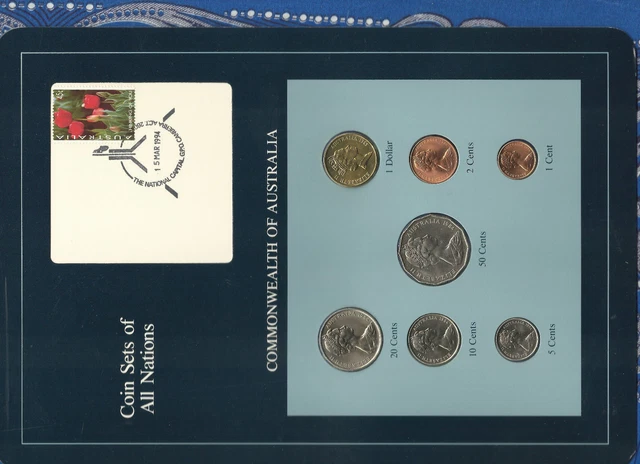 Coin Sets of All Nations Australia w/card 1984-1985 UNC $1 1985 15MAR1994