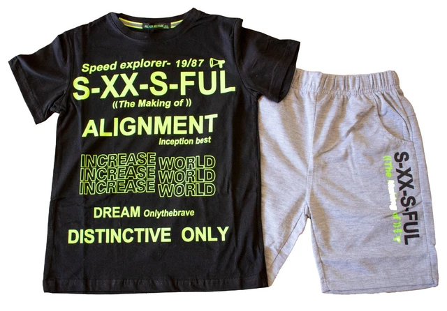 Completo Bimbo Bambino T.shirt + Short Cotone Con Stampe Tg. 8/16 Anni