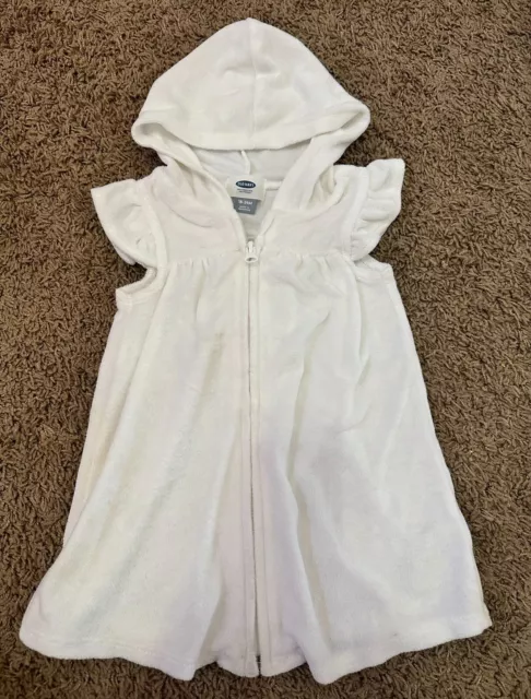 Girls Old Navy 18-24 Months White Swim Cover Up Dress Swimwear White Zip Up Hood