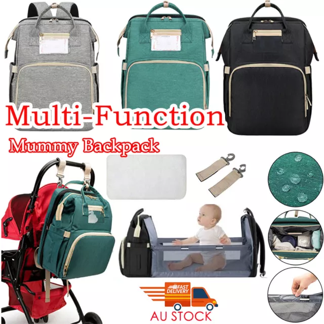 Multi-Function Baby Diaper Backpack Folding Bed Nappy Mummy Changing Bag OZ