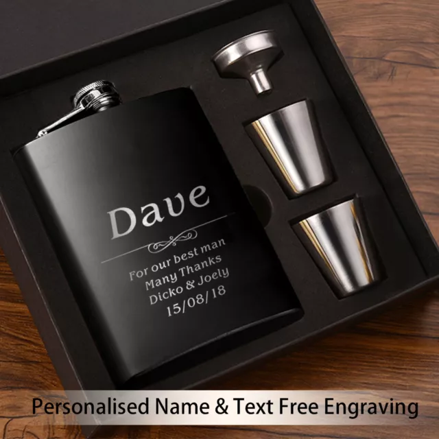 Personalised Wedding Hip Flask 6oz Custom Engraved Best Man Groom Usher Gift