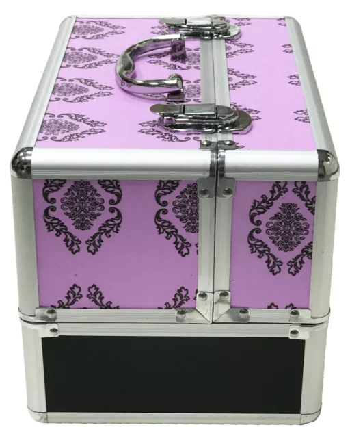 Große lila Aluminium Schönheit Damast Kosmetikbox Nagel Make-up Waschtisch Salon Etui 2