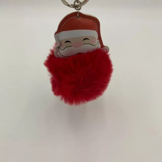 Santa Claus Red Fur Ball Pompom Keychain Bag Tag Christmas Holidays Puffy New