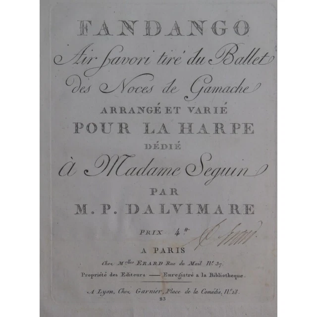 D'ALVIMARE Martin Pierre Fandango Harpe ca1800