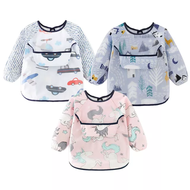 Full Long Sleeve Baby Kids Bibs Baby Toddler Weaning Feeding Apron Waterproof