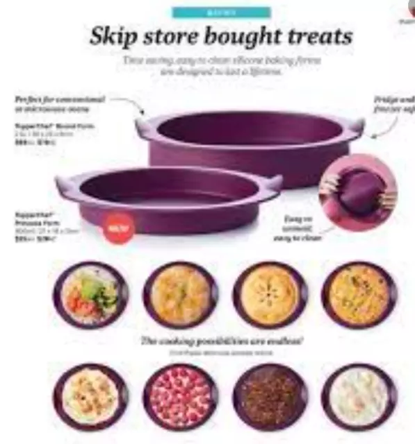 Tupperware Silicone Round Forms Set of 2 Purple Baking Molds Pans  7"+11" New