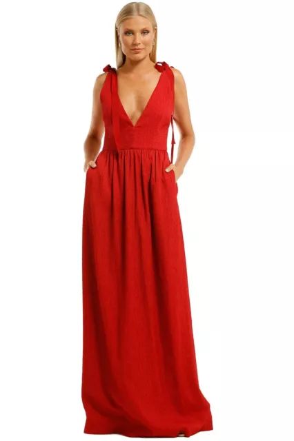 Rebecca Vallance Harlow Tie Gown Maxi Dress in Red SZ 12 NWT