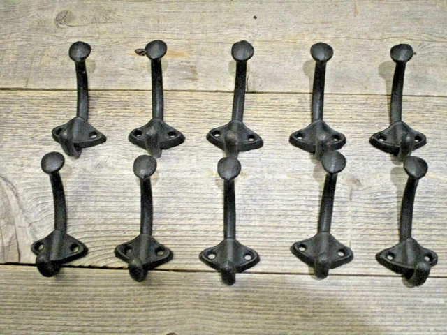 10 Cast Iron BLACK U-Shape Hooks Coat Hat Sweater Towel Bathroom Kitchen Cups