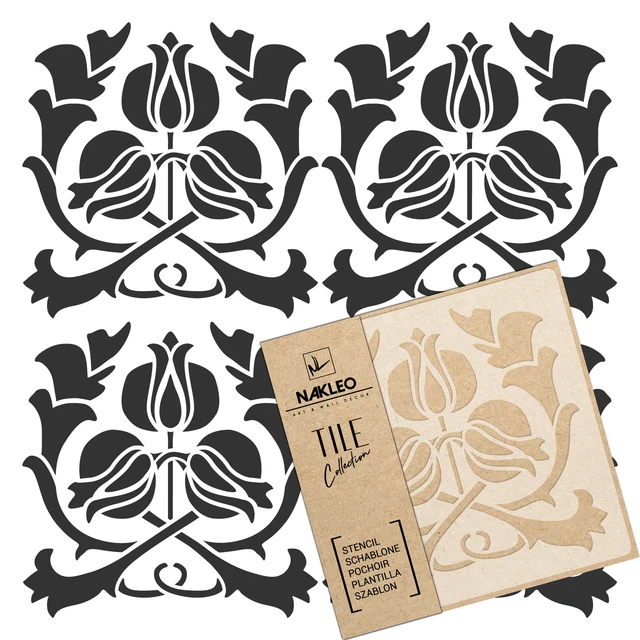ART NOUVEAU FLOWER #3 Tile reusable PLASTIC Stencil 3.9” x 3.9” to 23.6” x 23.6”