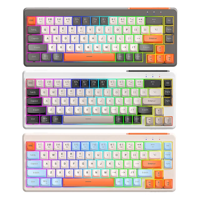 Tastiera da Gioco Meccanica Portatile Al 60%, Tastiera con Interruttori Blu, modalità Tripla Wireless BT5.0/2.4G/USB-C, Tastiera da Gioco Retroilluminata a LED per Smartphone