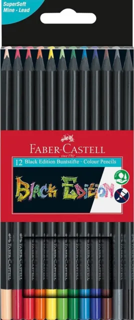 Buntstifte Faber-Castell Black Edition 12er Etui Set Farbstifte Super Soft-Mine