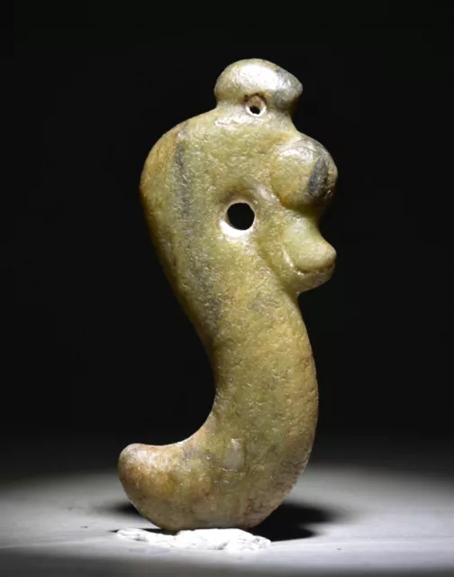 3.6" Old Chinese Hongshan Culture Jade Carved Dragon Hook Gou Statue Pendant