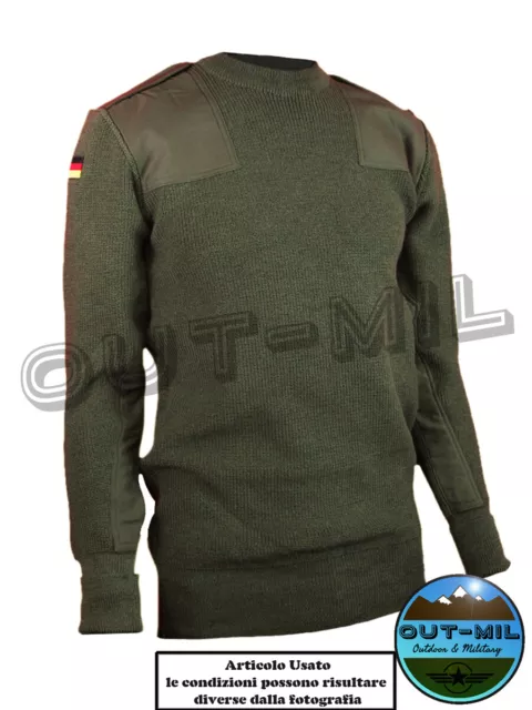 Maglia Maglione girocollo in lana con toppe originale militare Tedesco usato