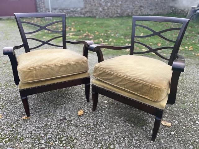 Paire De Fauteuils En Acajou Epoque Art Deco Decorateur Jules Leleu Armchairs