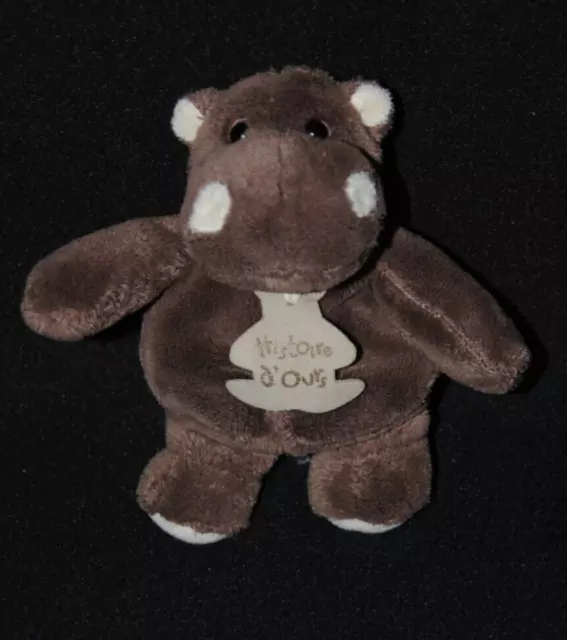 Peluche doudou hippopotame HISTOIRE D'OURS brun marron blanc crème 15 cm NEUF