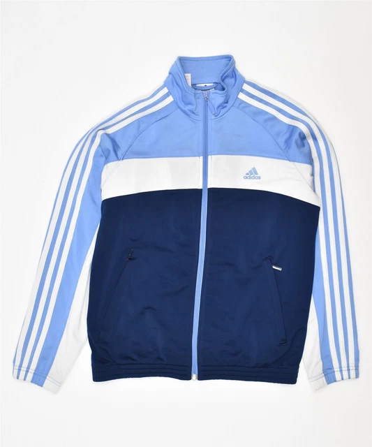 ADIDAS Girls Tracksuit Top Jacket 11-12 Years Blue Colourblock Polyester CX21