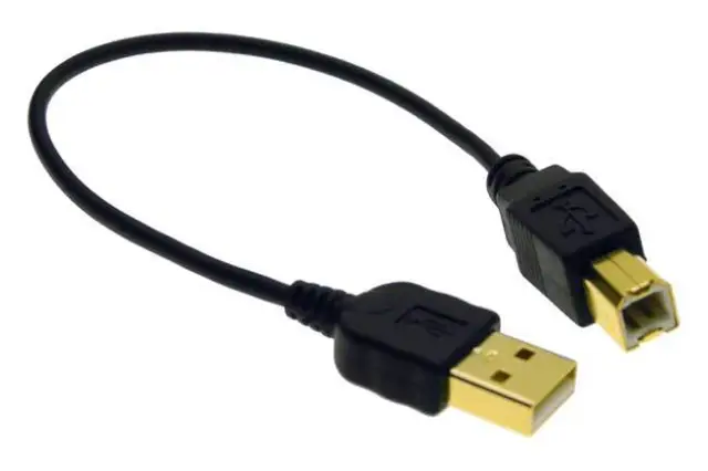 7.6 INCH USB 2.0 Certified 480Mbps Type A to B Male Cable Black GOLD-PLATED