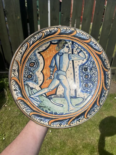 Italian Antique Pottery Bowl 18th Century Deruta Maiolica  Polychrome Majolica