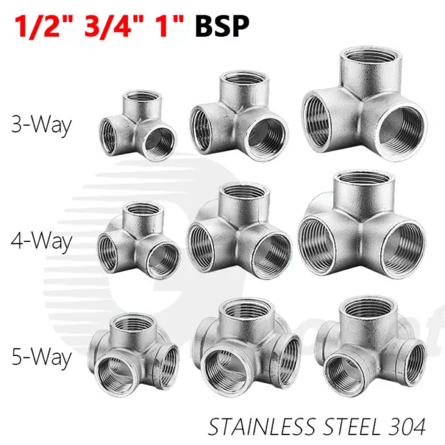 Stainless Steel 3/4/5 Way Elbow Cross 1/2" 3/4" 1" BSP Thread Pipe Fittings 304