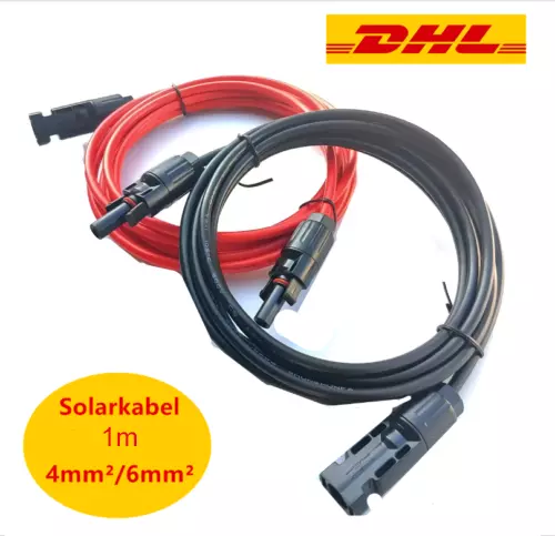 4/6 mm² Solarkabel Rot und Schwarz PV Verlängerungskabel mit Solar Stecker 1M