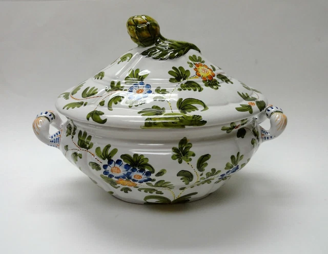Cantagalli Italian Majolica Floral Pottery ~ Handpainted ~ 3Qt Soup Tureen w Lid