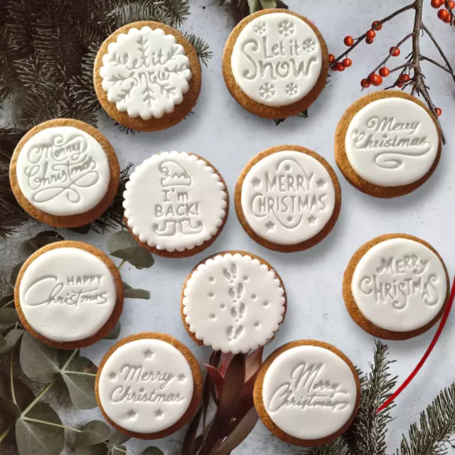 Merry  Christmas Embosser Stamp for Fondant Icing Cupcake Cake Cookie Topper