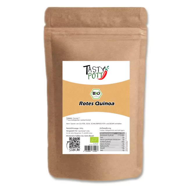 Tasty Pott Bio Quinoa Rot 2Kg Vorrat rote Körner Quinoakorn Vegan Kochen