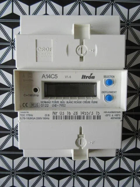 Compteur Electrique Mono 230V/90Amp/50Htz Itron A14C5 Tbe 