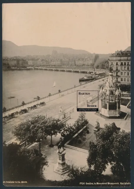 Foto ca. 1890 Schweiz Geneve Genf Quai du Mont Blanc + Monument Brunswick