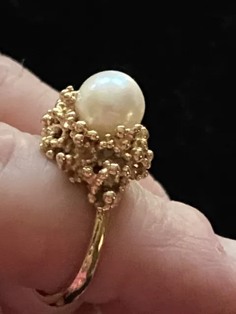 Lovely Vintage 14K Yellow Gold Cultured Pearl Estate Ring Size 6 .25  5.2 grams