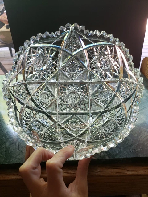 8" Serving Bowl American Brilliant Period Cut glass Crystal Hobstars Very Fine!