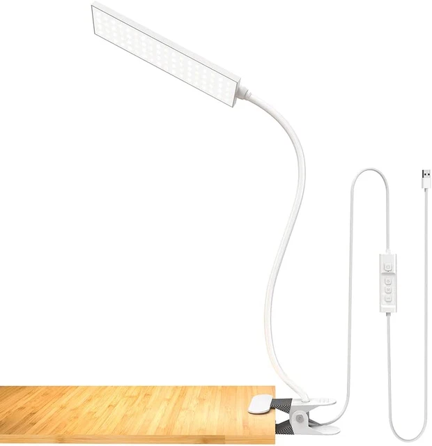 5W Dimmable LED Desk Lamp White Clip Lamp Flexible Reading Clamp Table Light
