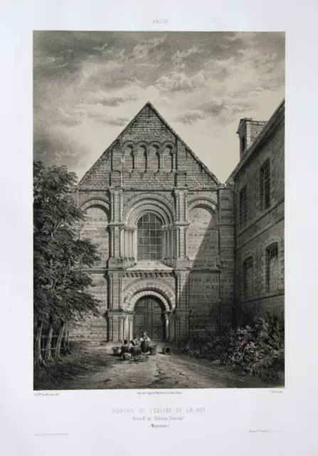 Portail de l'Eglise de la Roe Chateau-Gontier Mayenne Anjou Lithographie Wismes