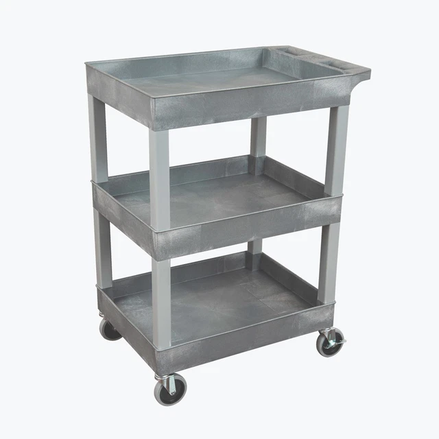 Luxor SEC111HD-G 24 x 18 Plastic Utility Cart Three Shelf Gray