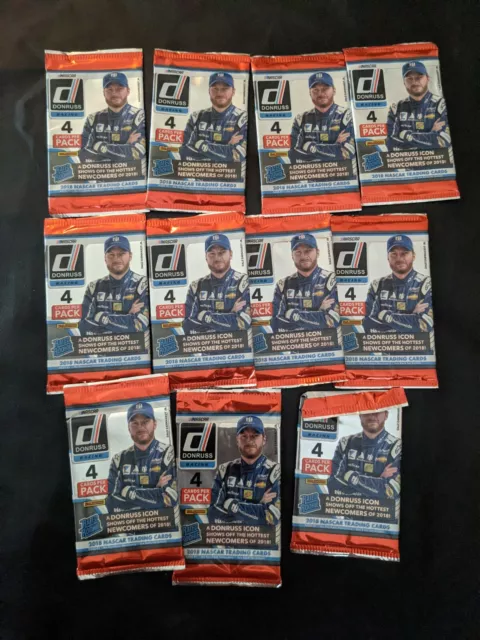 Lot De 11 2018 Donruss Course Nascar 4 Cartes Paquet non-Ouvert sous Cellophane