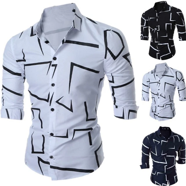 Homme Imprimé Cardigan Desseré Mode Chemise Bouton Slim Décontracté Hauts