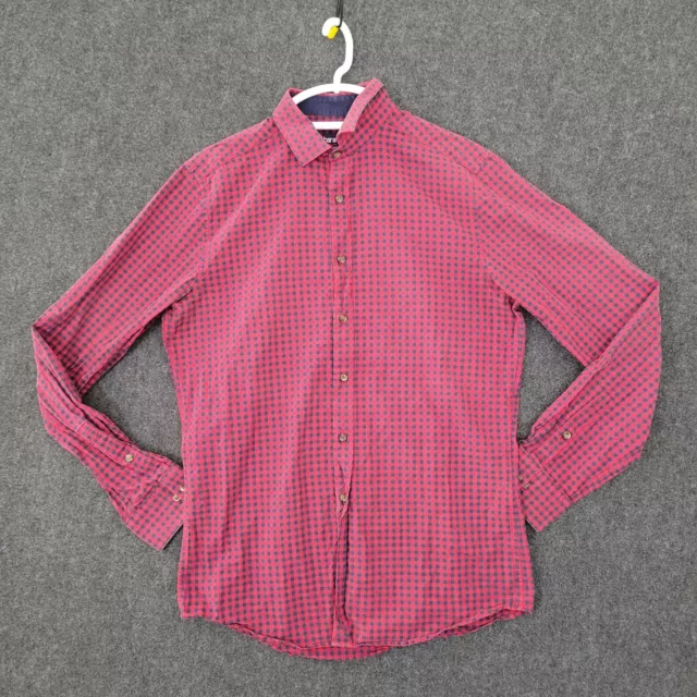 Bar III Shirt Mens Medium Red Button Up Gingham Check Carnaby Collection Casual