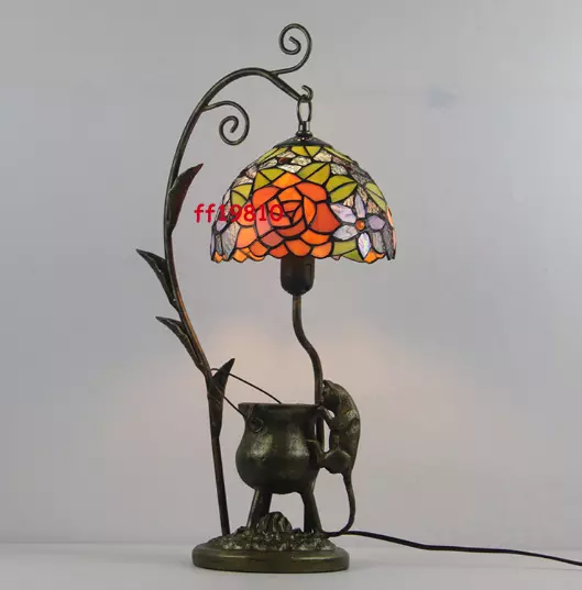 Tiffany Style Mouth Resin Table Lamp Vintage Colorful Desk Light Fixture H23.7"