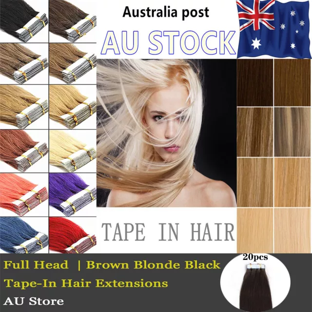 14"-22" Virgin 20pcs Tape in 100% Remy Human Hair Extensions Skin Weft AU Stock