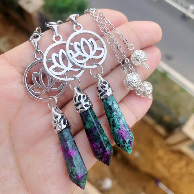3pcs Epidote Stone Chakra Pendulum Pendant Energy Power Reiki Healing Amulet