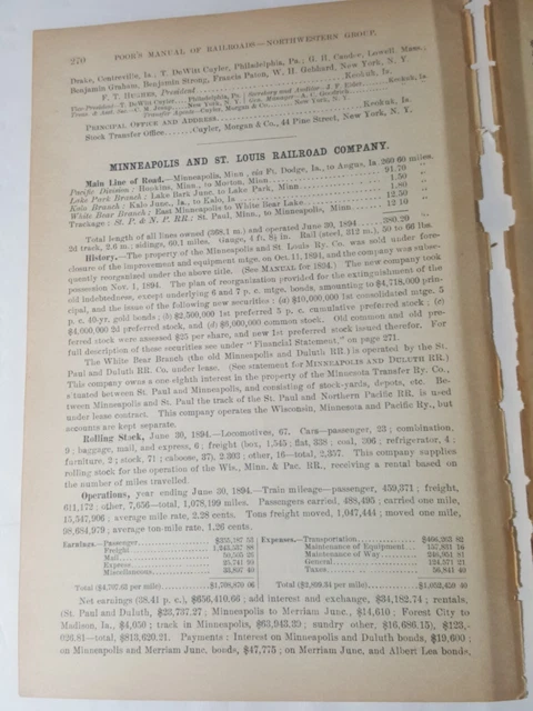 1895 train report MINNEAPOLIS ST LOUIS RAILROAD Hopkins Morton MN Angus Kalo IA